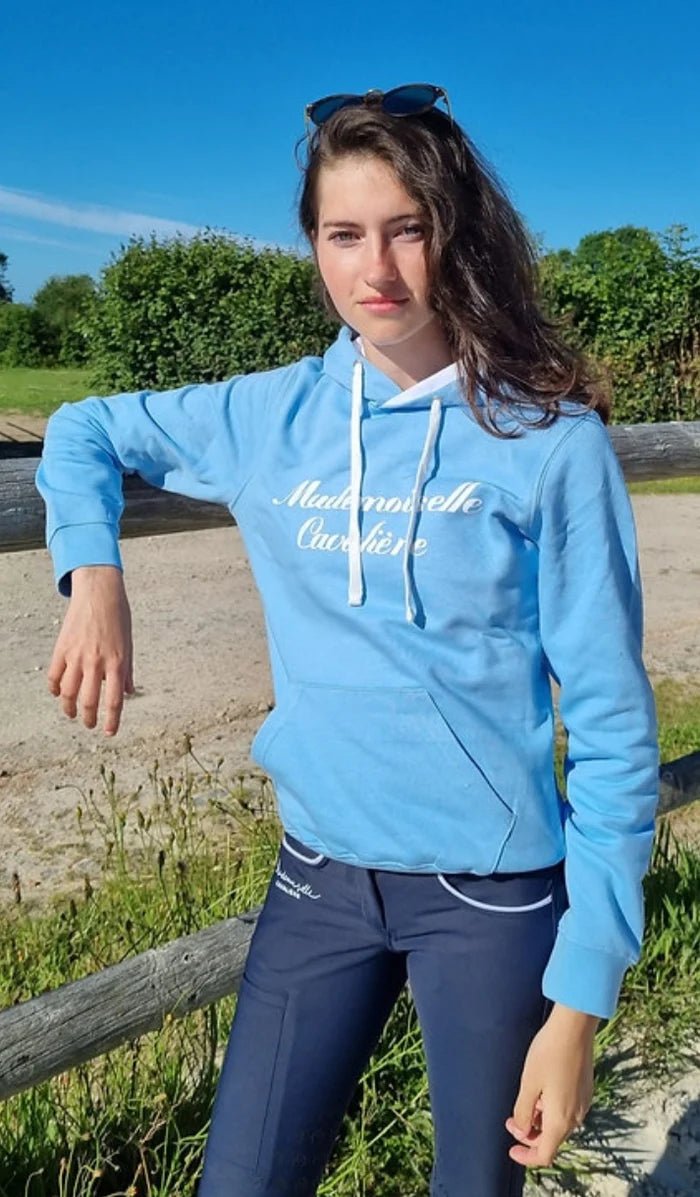 MADEMOISELLE CAVALIERE  SWEAT CAPUCHE M.C Bleu clair