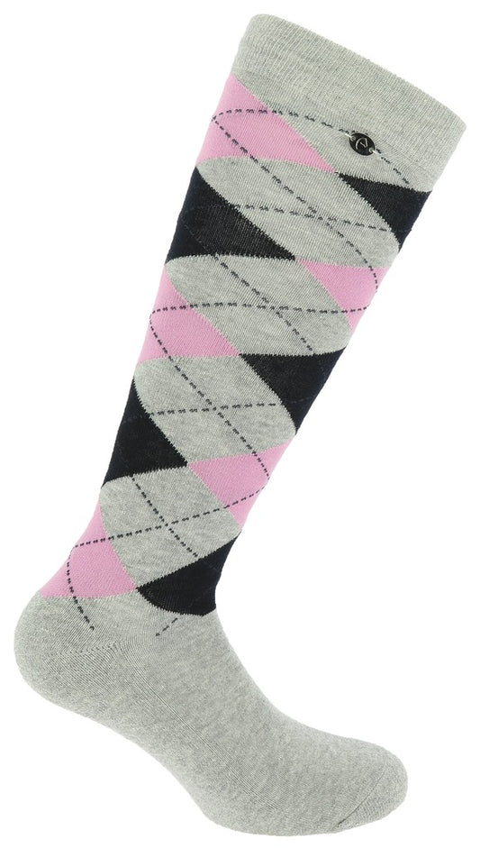 CHAUSSETTES EQUITHÈME "ARGYLE" GRIS/ROSE